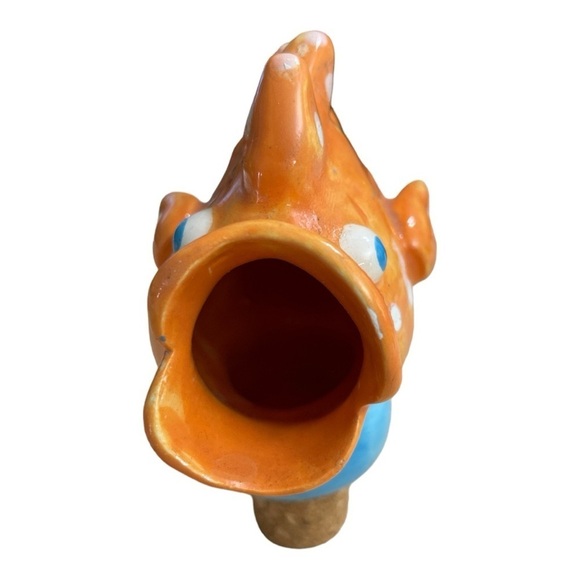 Ceramic Artist Clay Bottle Stopper Beachy Goldfish Whimsical Blue Eyed Polka
Dot - Picture 2 of 11